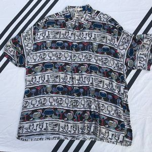 CAMPIA MODA Shirt Men's 2XL XXL Short sleeve BUTTON DOWN SILK DRINKING GLASSES